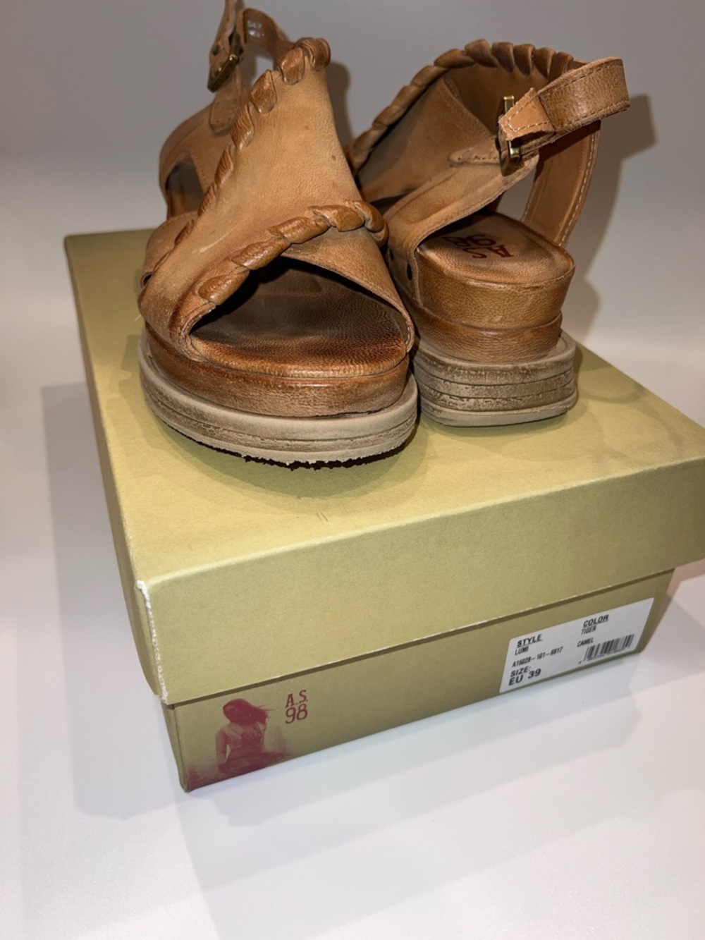 NWT A.S.98 LUMY PLATFORM LEATHER SANDAL IN CAMEL COLOR SIZE EU39/US9 - Picture 15 of 15